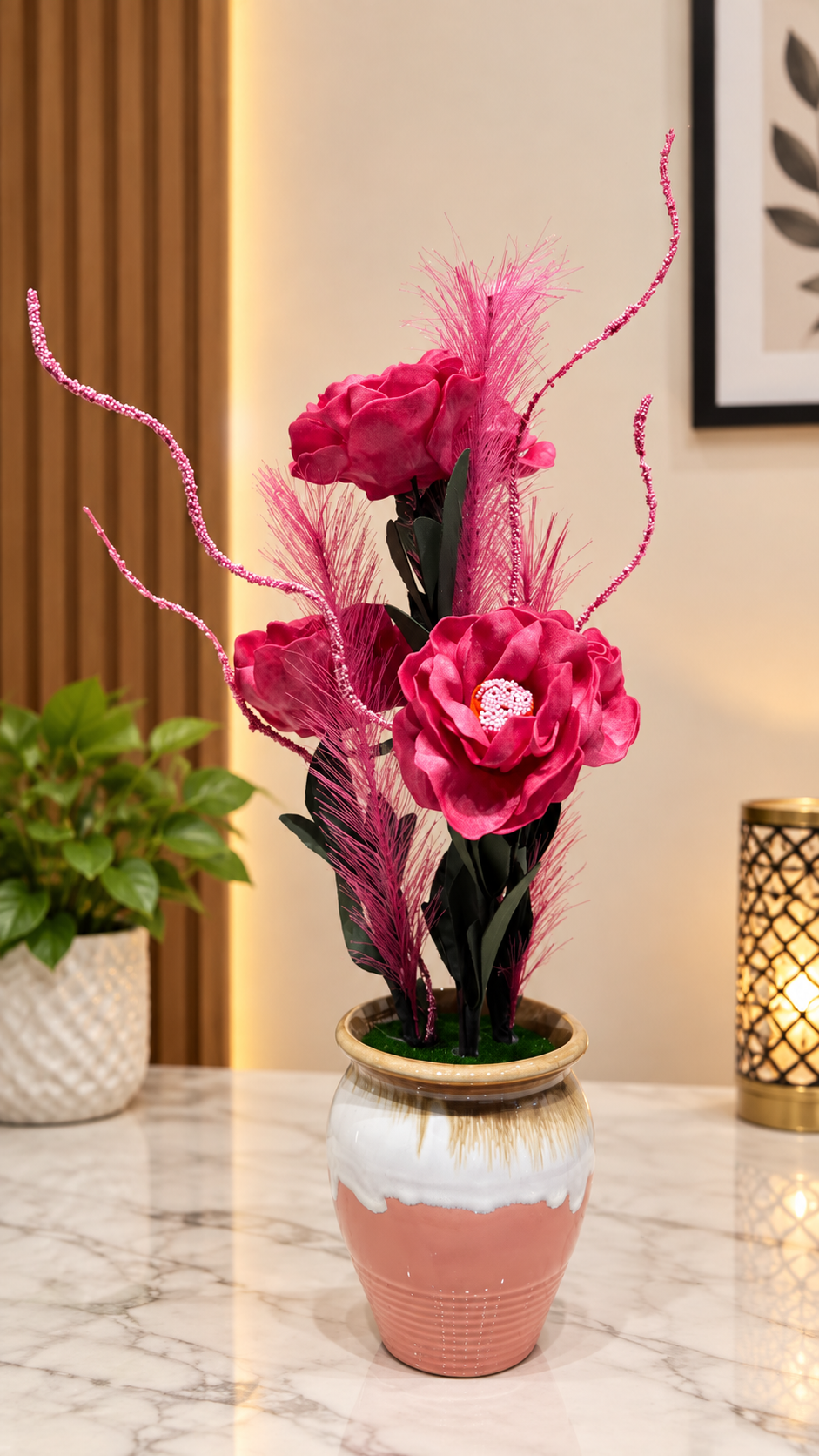 Artificial Red Rose Plant with Ceramic Pot