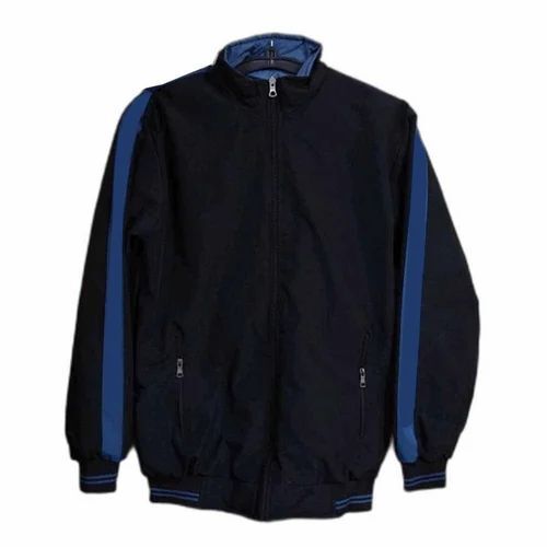 Men Black And Blue Polyester Fleece Jacket