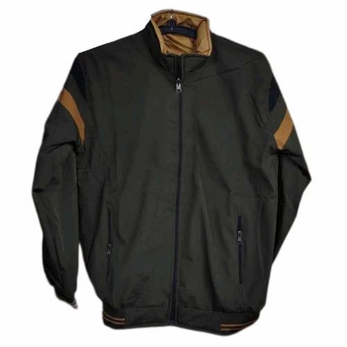 Men Black Nylon Fleece Jacket