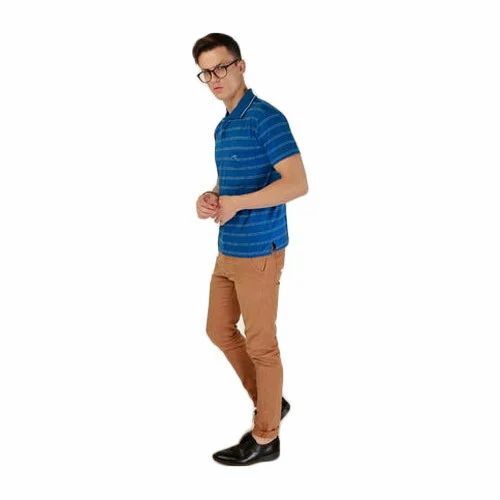 Men Blue Color Collar T Shirt
