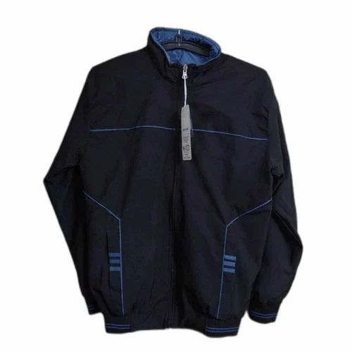 Men Black Polyester Fleece Jacket
