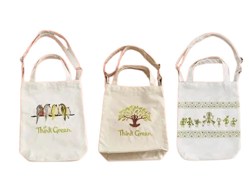 Printed Tote Bags - Cotton Fabric, 14x16 Inch, White, 120 GSM | Zipper Closure, Customized Design, Handles, 2 Kg Capacity