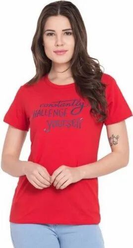 Girls Red Printed T Shirt