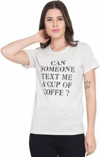 Ladies White Printed T Shirt - Cotton, Regular Fit, Half Sleeves | Lightweight, Soft, Breathable, Quick Dry