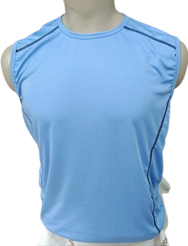 Men Sleeveless Sky Blue Plain T Shirt - Nylon, Regular Fit, O-Neck, Quick Dry, Comfortable Fit