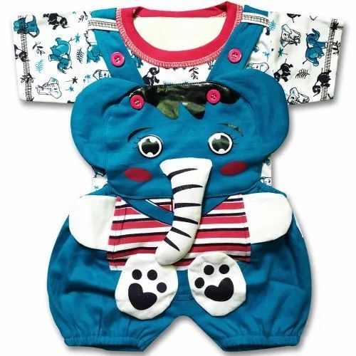 Sky Blue Printed Kids Dungaree