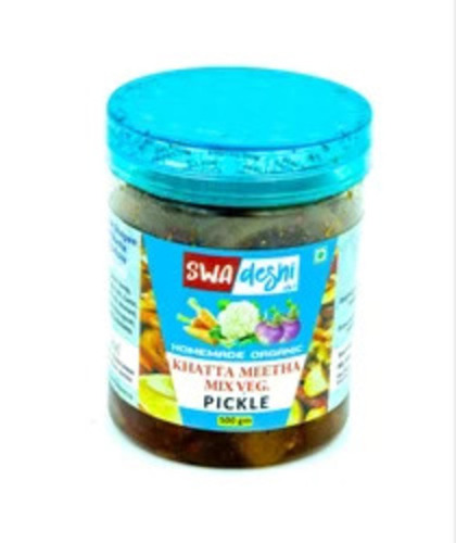 500g Khatta Meetha Mix Veg Swadeshi Pickle - Mustard Oil, Plastic Jar, Cut Pieces, 12 Months Shelf Life | Spicy, Sour, Good Taste