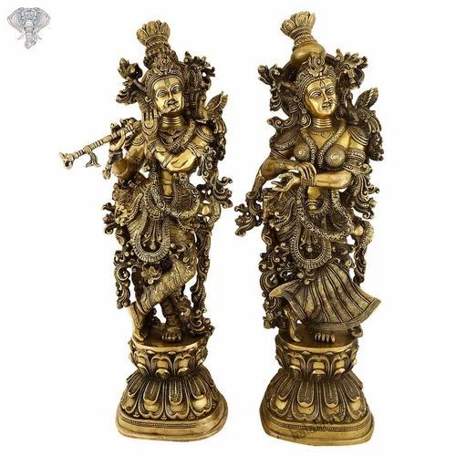 Bronze Krishna Radha Long Statue Set