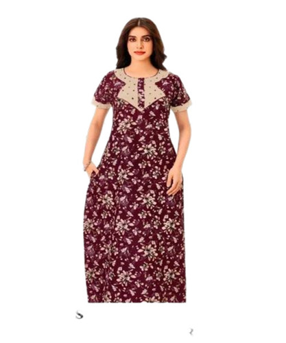 Ladies Printed Cotton Nighty - Free Size, Multicolor, Short Sleeves | Anti-Wrinkle, Easily Washable, Relaxed Fit