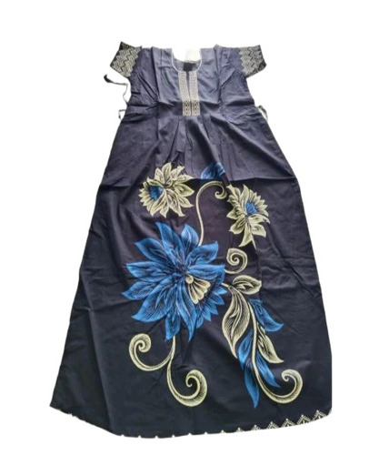 Royal Blue Ladies Cotton Nighty - Printed Half Sleeve, Free Size, Multicolor | Anti-Wrinkle, Easily Washable