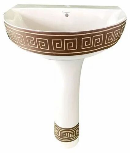 3 Feet Brown And White Printed Pedestal Wash Basin