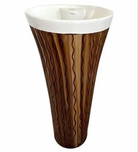 Brown And White Printed Pedestal Wash Basin