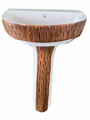 Ceramic Brown And White Pedestal Wash Basin