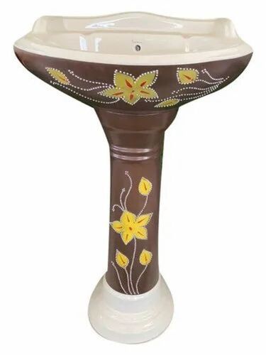Ceramic Floral Printed Pedestal Wash Basin