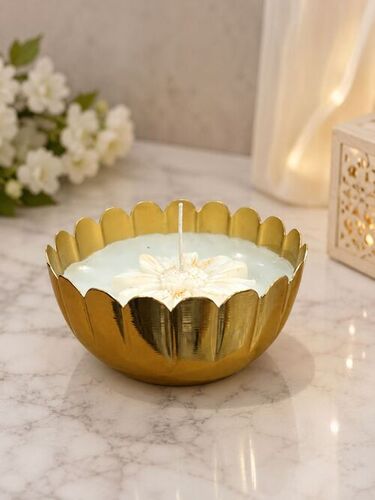 Golden Lotus Metal Bowl with Wax Candle - Diwali Return Gift