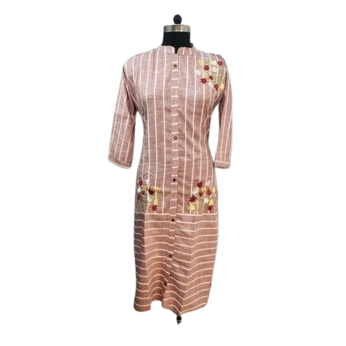 Ladies Brown Embroidered Cotton Kurti