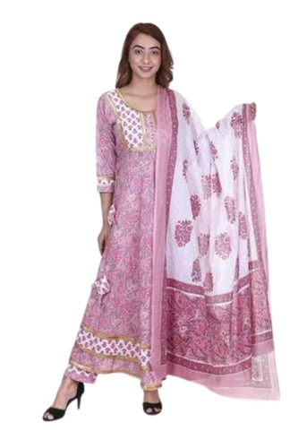 Ladies Cotton Long Kurti And Pant With Dupatta