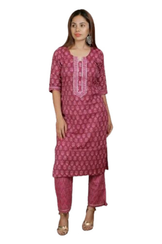 Ladies Cotton Pink Straight Suit