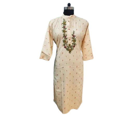 Ladies Cream Cotton Embroidered Kurti
