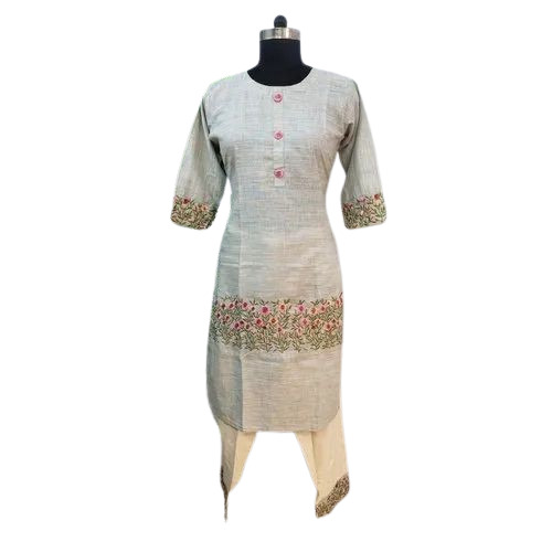 Ladies Embroidered Cotton Kurti Pant Set