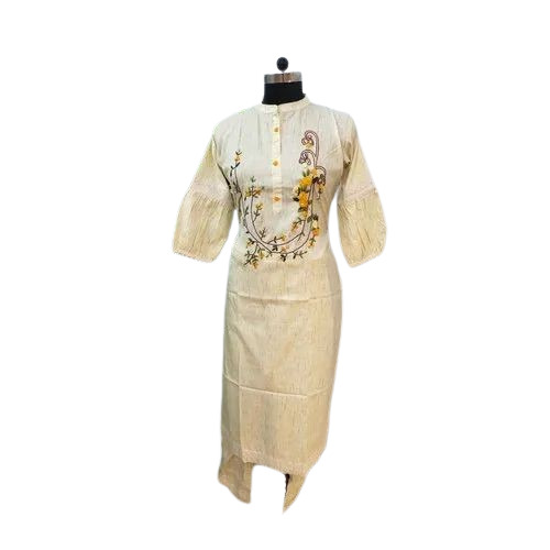 Ladies Off White Cotton Kurti Pant Set