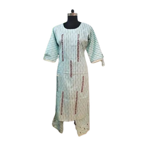 Ladies Sky Blue Cotton Kurti Pant Set