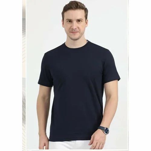 Navy Blue Men Plain T Shirt