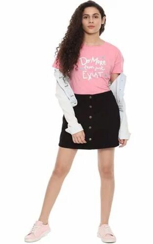 Plain Black Cotton Short Skirt