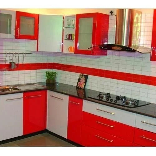 Red Upvc Modular Kitchen