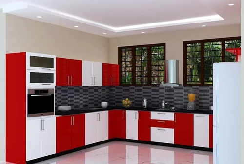 Red Upvc Modular Kitchen For Home