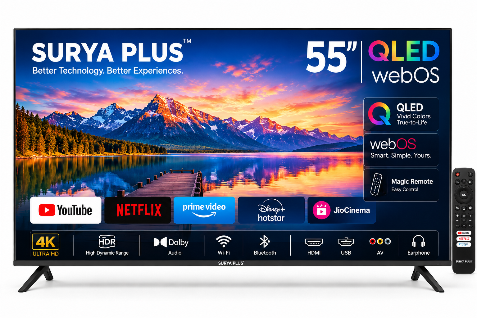 Surya Plus 55 Inch Qled Webos Smart Led Tv - Color: Black