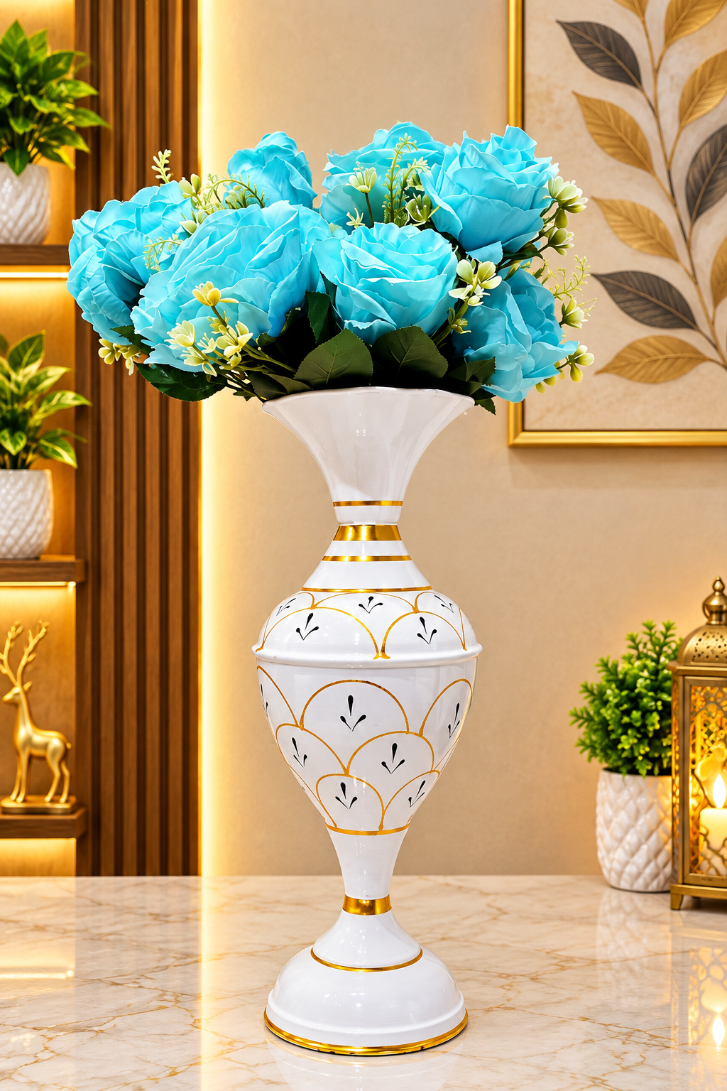 15-Inch Metal Pot with Sky Rose Bunch