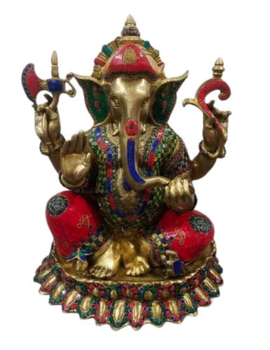 Brass God Multicolor Ganesha Statue