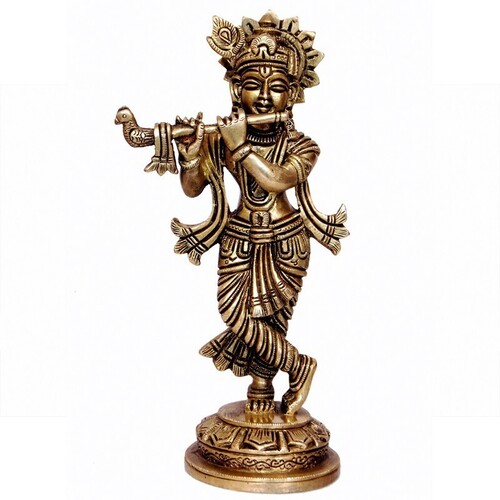 Brass Krishna Statue With Flute