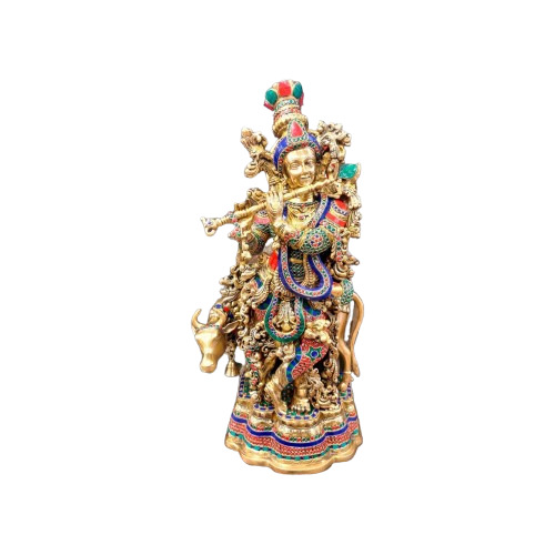 Brass Krishna With Cow Statue