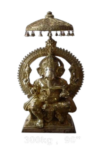 Glossy Brass Ganesha Statue