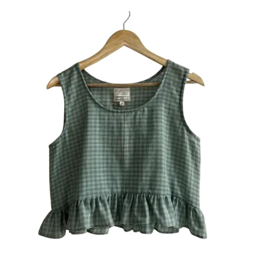 Green Check Crop Top