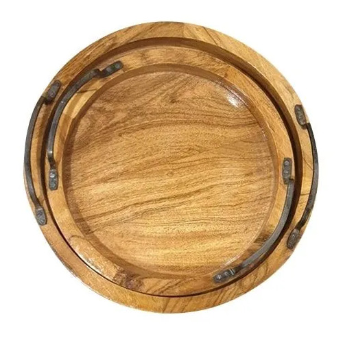 Polished Round Wooden Serving Tray
