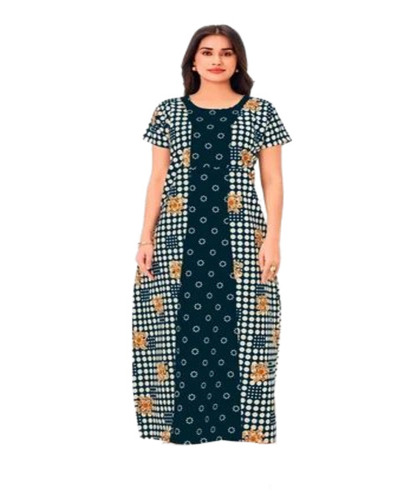 Printed Cotton Ladies Nighty - Cotton, M to XXL, Multicolor | Half Sleeve, Round Neck, Fancy Printed Nightgown