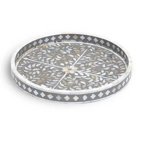 Round Bone Inlay Serving Tray - Color: Multicolor