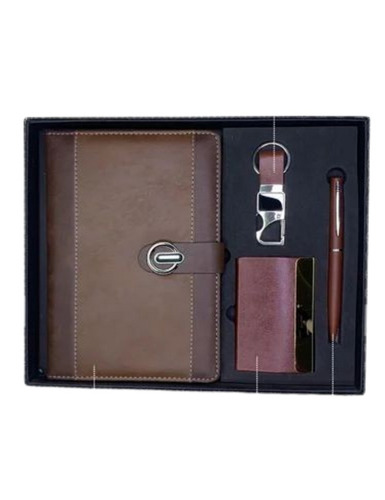 Brown Diary Pen Keychain Cardholder Corporate Gift Set