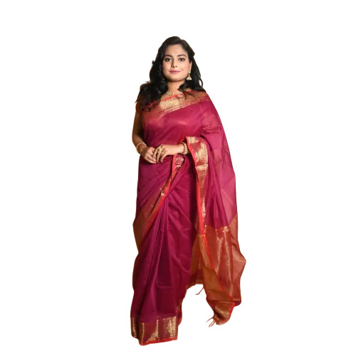 Cotton Silk Mangalgiri Saree With Woven Border