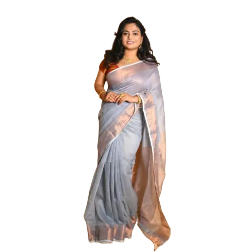 Gray Cotton Silk Mangalgiri Saree