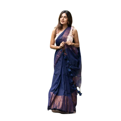 Mal Cotton Saree With Traditional Border And Tassels