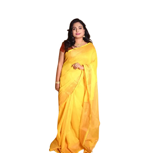 Yellow Cotton Silk Mangalgiri Saree