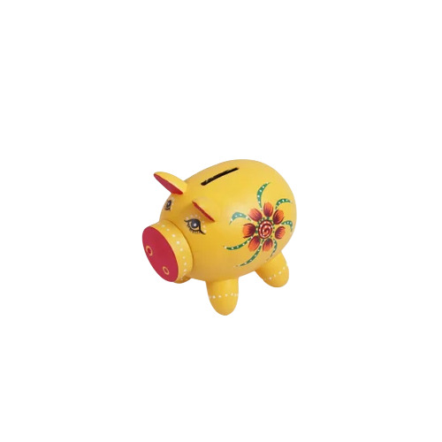 Yellow Wooden Piggy Bank