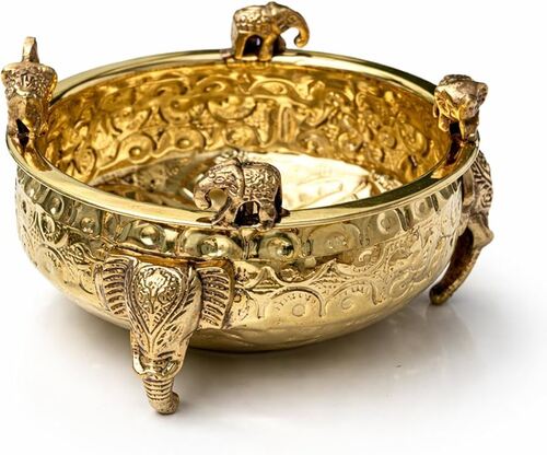 Brass Urli With Elephants
