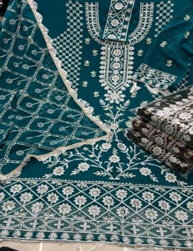 Designer Green Semi Stitched Suit
