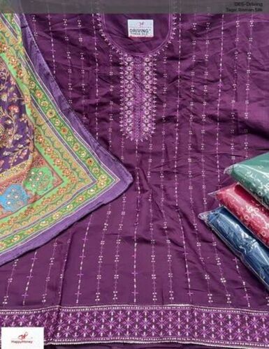 Designer Purple Semi Stitched Suit