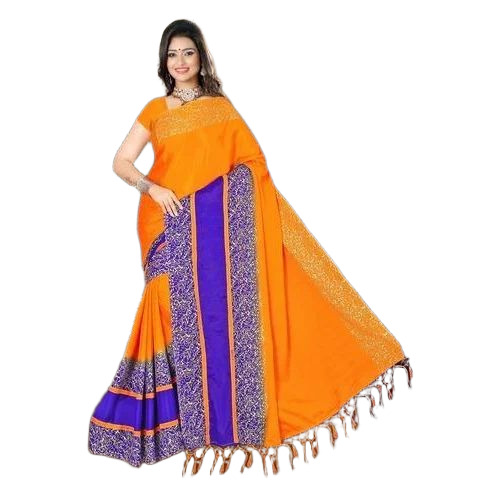 Fancy Yellow Cotton Silk Saree